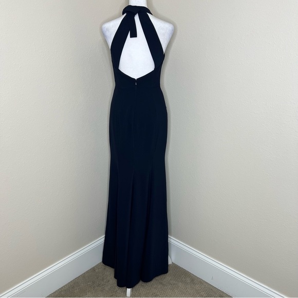 After Six Midnight Blue Crepe Tie Neck Halter Trumpet Gown Bridesmaid Dress NWT - Picture 6 of 11